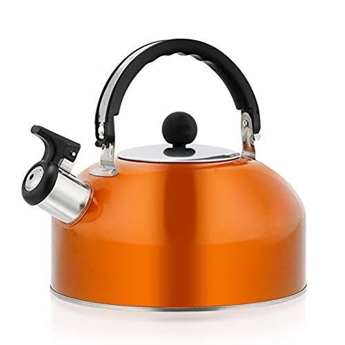 Wasserkocher Tee Pfeifen Gonetre 3L Langlebig Edelstahl Pfeifen Campingflasche Leicht Wasserkocher für Campingausflüge Wandern Kochen Grillen Festival (Orange) von Gonetre