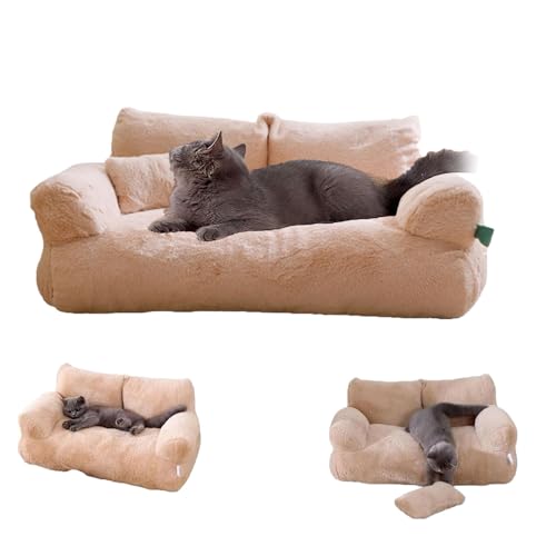 Goniome Beruhigendes Haustiersofa, Flauschiges Plüsch-Haustiersofa, abnehmbares und waschbares Haustiersofa aus Memory-Schaum, für mittelgroße kleine Hunde und Katzen (L, Beige) von Goniome