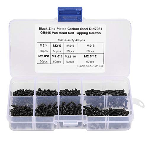 Gonnely Selbstschneidende Schrauben Kohlenstoffstahl, 400 Pcs Schwarzes M2/M2.6 Kreuz Flachkopf Blechschrauben Set Selbstschneidende Schrauben Flachkopfschraube Mit Box Für Weiches Kunststoffholz Gonnely Selbstschneidende Schrauben Kohlenstoffstahl, 400 Pcs Schwarzes M2/M2.6 Kreuz Flachkopf Blechschrauben Set Selbstschneidende Schrauben Flachkopfschraube Mit Box Für Weiches Kunststoffholz von Gonnely
