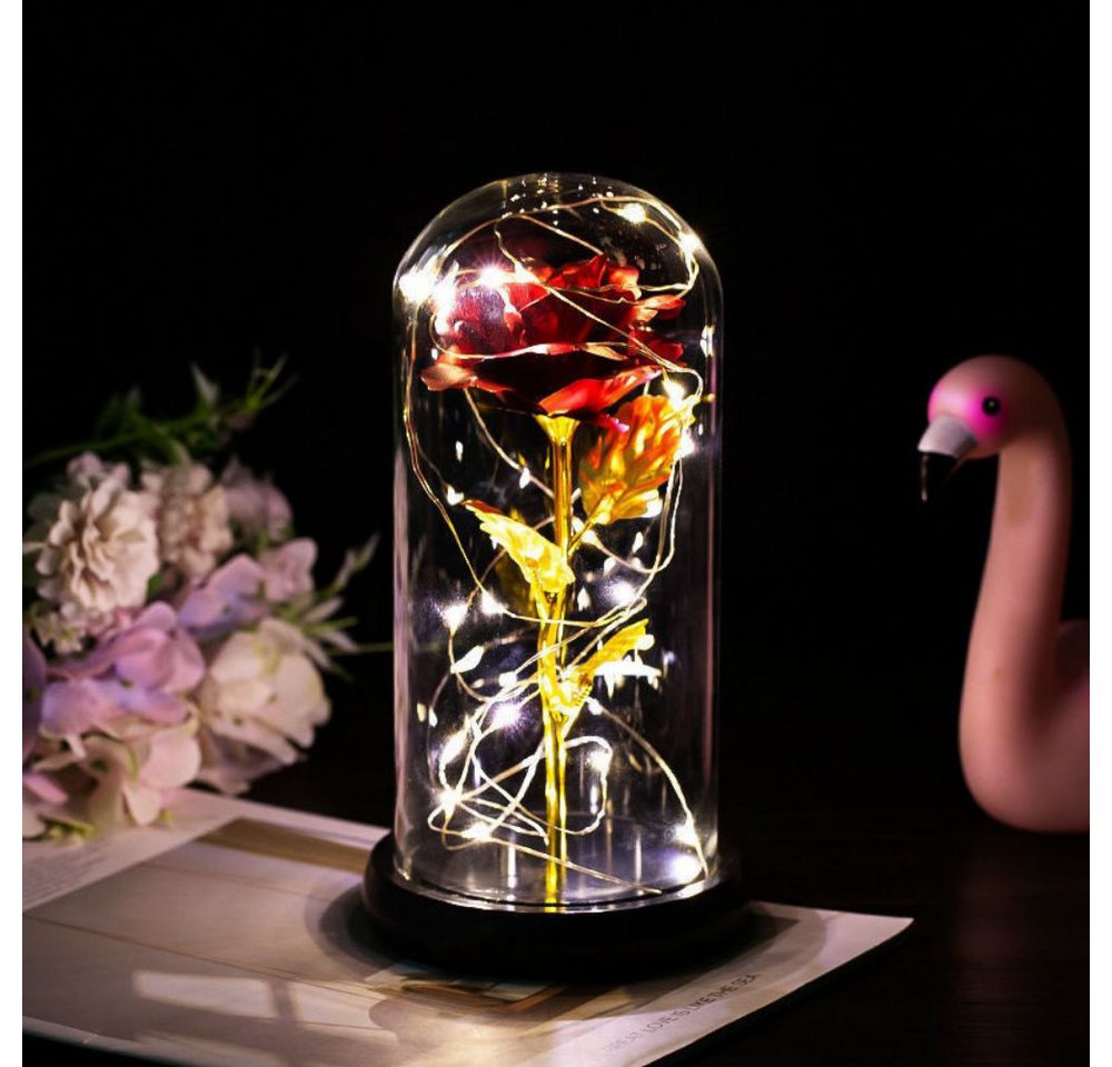 Kunstblume Ewige Rose im Glas - LED Goldrose - goldene Rose mit Licht, Gontence von Gontence