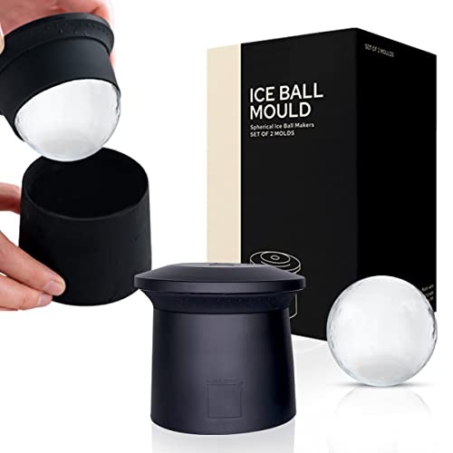 GooD ELEMENT,2er-Set,Ice Ball Maker, Eiswürfel groß, Eiswürfelform kugel,Runde Eiswürfelform, Geschenkideen mit Alkohol, Whiskey Geschenke für männer, eiswürfel eiskaffee, cocktail zubehör (Black) von GooD ELEMENT