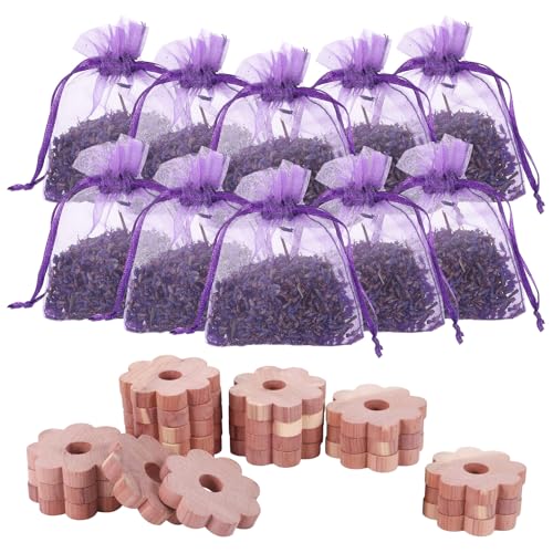 10 Stück Lavendelsäckchen mit 20 Zedernholz, Duftbeutel Lavendel Natur für Kleiderschrank, Geschenkset mit Lavendelblüten, Dekorative Lavendelsäckchen für Zuhause & Reise von GooDengFull