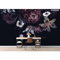 Pfingstrose Blumentapete, Individuelle Tapete, Moderne Wandbild, Dunkle Blume von GooDreamWall
