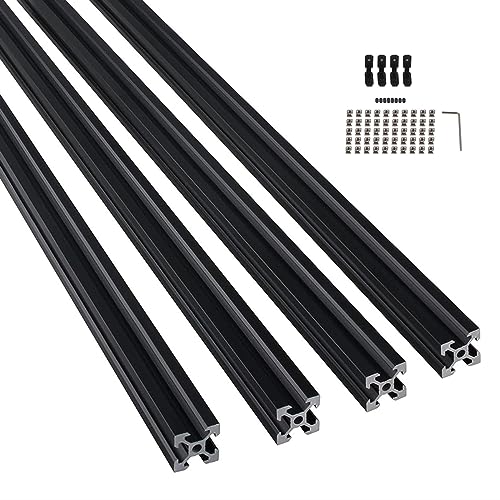 GooEquip 4 Stück 200mm Aluminiumprofil Extrusions 2020 V-Slot Schwarz Europäischer Standard Eloxierte Aluminiumprofilextrusion 20x20 für DIY 3D-Drucker und CNC-Maschinen von GooEquip