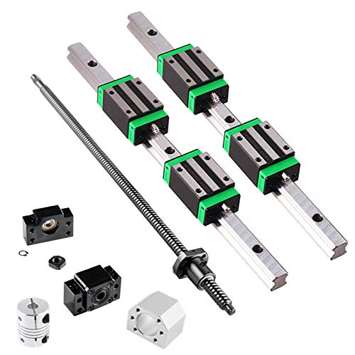 GooEquip Linearführung HGR15 300mm Linearschiene mit 4PCS Gleitblock + 1PCS SFU1605 300mm Kugelumlaufspindel mit Kugelmutter, BF12/BK12 Unterstützung, DSG16H, Kupplung für 3D Drucker CNC Maschine von GooEquip