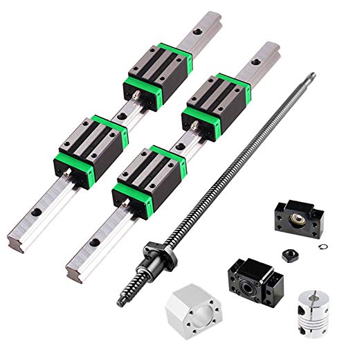 GooEquip Linearführung HGR15 600mm Linearschiene mit 4PCS Gleitblock + 1PCS SFU1605 650mm Kugelumlaufspindel mit Kugelmutter, BF12/BK12 Unterstützung, DSG16H, Kupplung für 3D Drucker CNC Maschine von GooEquip