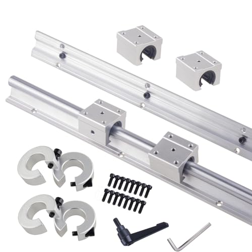 GooEquip Linearführung SBR12 300mm 2 x Linearschienen und 4 x Lagerblöcke mit SBR12 Schienenstopper, Linearschienenlänge 300 mm Linearschienen für 3D Drucker CNC Teile von GooEquip