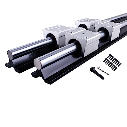 GooEquip Linearführung SBR20 800mm, Linearlager-Gleitset 2 Linearschienen mit Vorgebohrten Löchern und 4 SBR20UU Lagerblöcke, Linearschienenlänge 800mm für automatisierte Geräte von GooEquip