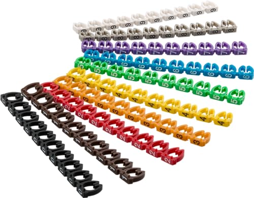 Goobay 72515 Kabelmarkierer Clips mit Ziffern 0 - 9 / Für 5,6 - 7,4 mm Kabeldurchmesser / Kabelmarkierung in 10 Farben / 100 Kabelmarker farbig / Aderkennzeichnung / 6mm von goobay