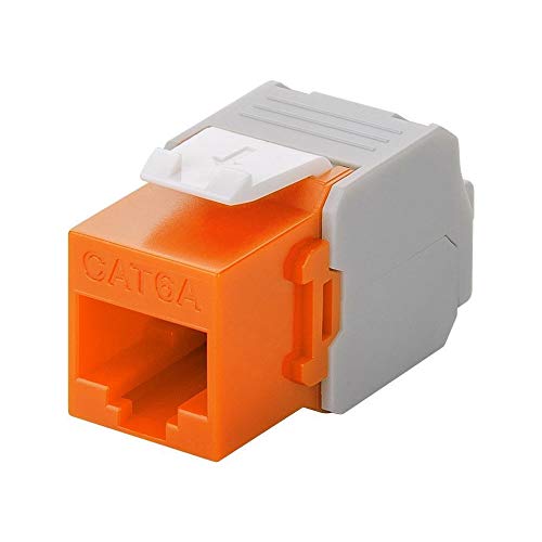 Goobay 90690 Keystone Modul RJ45 Buchse / CAT 6A Netzwerkstecker 500 MHz / UTP Ethernet Buchse 8P8C / LSA Montage für 5 - 9 mm Netzwerkkabel / Orange von goobay