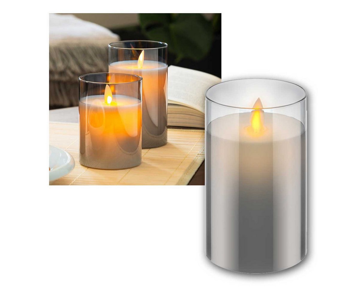 Goobay LED-Leuchtmittel LED-Echtwachs-Kerze im Rauch-Glas Ø7,5x12,5cm, Tim Goobay LED-Leuchtmittel LED-Echtwachs-Kerze im Rauch-Glas Ø7,5x12,5cm, Tim von Goobay