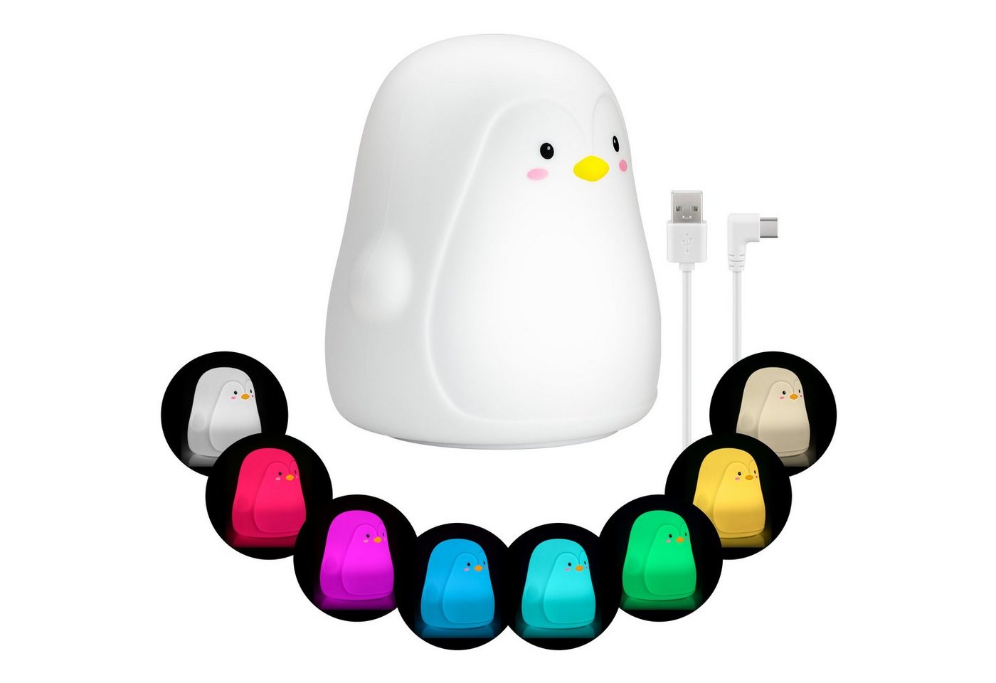 Goobay LED Nachtlicht LED Einschlafhilfe mit Farbwechsel für Babys, LED fest integriert, Warmweiß, Farbwechsler, Li-Ion-Akku / 3 Leuchtmodi / Touch-Sensor / Weiches Silikon von Goobay