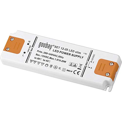 goobay 30002 Transformator 230V (AC) auf 12V (DC) für 0,5 bis 20 Watt LED-Lampen, Kunststoff, E10, W, Weiß/Orange von goobay