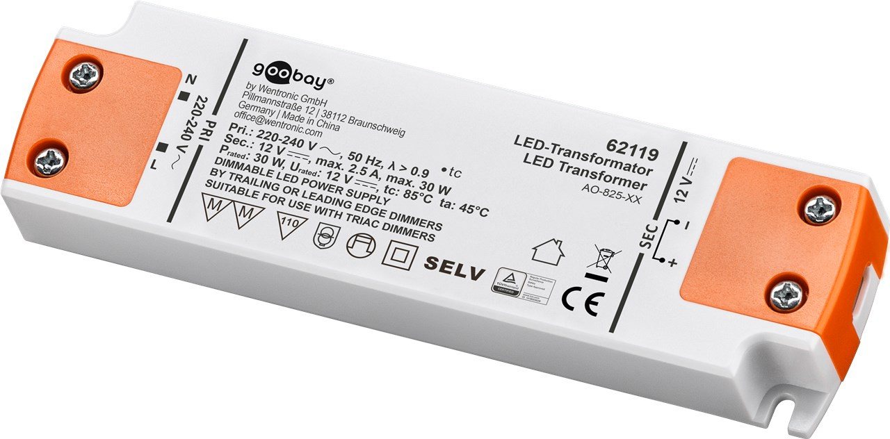 Goobay Lampenfassung LED-Trafo 12 V (DC)/30 W 30 W - dimmbar 12 V DC für LEDs bis 30 W Gesa von Goobay