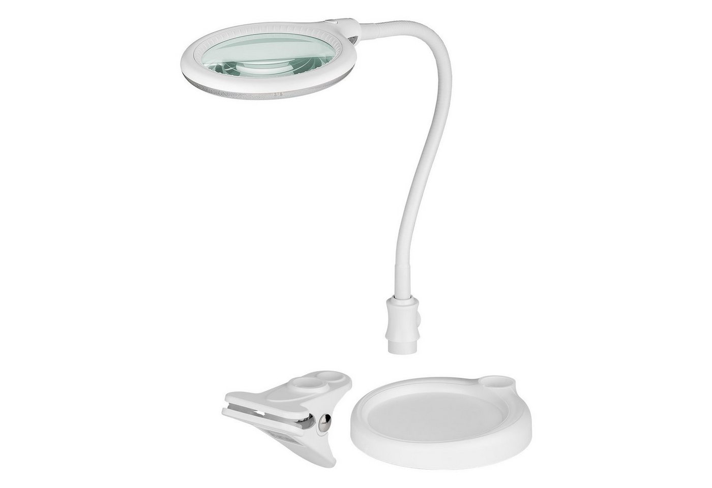 Goobay Lupenlampe 6 W LED-Lupenleuchte mit Klemme & Standfuß, SMD LED, kaltweiß, 6500 K, 1,75-fache Vergrößerung, Flexibler Schwanenhals von Goobay