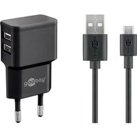 Goobay - Micro-USB Dual-Ladeset (12 w), Netzteil mit 2x USB-Anschlüssen, Micro-USB-Kabel, 1 m, schwarz. von Goobay