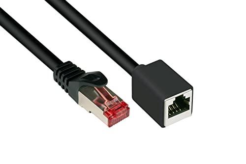 Good Connections Cat.6 Ethernet LAN Patchkabel-Verlängerung mit Rastnasenschutz RNS , S/FTP, PiMF, PVC, 250MHz, OFC, CU - Gigabit-fähig (10/100/1000-Base-T Ethernet Netzwerke) - schwarz, 0,5 m von Good Connections