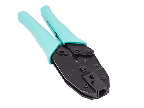 Good Connections Crimpzange - für geschirmte RJ45 Cat.6A Stecker - Hebelübersetzung für geringeren Kraftaufwand, Klingenschutz, Einrastfunktion, Gummierter Griff - Schwarz/Türkis von Good Connections