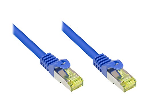 Good Connections RJ45 Ethernet LAN Patchkabel mit Cat. 7 Rohkabel und Rastnasenschutz RNS, S/FTP, PiMF, halogenfrei, 500MHz, OFC, 10-Gigabit-fähig (10/100/1000/10000-Base-T Ethernet Netzwerke) - z.B. für Patchpanel, Switch, Router, Modem - blau, 1,5 m von Good Connections