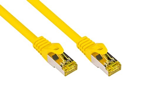 Good Connections RJ45 Ethernet LAN Patchkabel mit Cat. 7 Rohkabel und Rastnasenschutz RNS, S/FTP, PiMF, halogenfrei, 500MHz, OFC, 10-Gigabit-fähig (10/100/1000/10000-Base-T Ethernet Netzwerke) - z.B. für Patchpanel, Switch, Router, Modem - gelb, 3 m von Good Connections