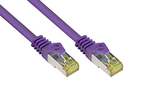 Good Connections RJ45 Ethernet LAN Patchkabel mit Cat. 7 Rohkabel und Rastnasenschutz RNS, S/FTP, PiMF, halogenfrei, 500MHz, OFC, 10-Gigabit-fähig (10/100/1000/10000-Base-T Ethernet Netzwerke) - z.B. für Patchpanel, Switch, Router, Modem - violett, 1,5 m von Good Connections