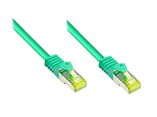 Good Connections RJ45 Ethernet LAN Patchkabel mit Cat. 7 Rohkabel und Rastnasenschutz RNS, S/FTP, PiMF, halogenfrei, 500MHz, OFC, 10-Gigabit-fähig (10/100/1000/10000-Base-T Ethernet Netzwerke) - z.B. für Patchpanel, Switch, Router, Modem - grün, 1,5 m von Good Connections