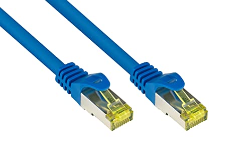 Good Connections RJ45 Ethernet LAN Patchkabel mit Cat. 7 Rohkabel und Rastnasenschutz RNS, S/FTP, PiMF, halogenfrei, 500MHz, OFC, 10-Gigabit-fähig (10/100/1000/10000-Base-T Ethernet Netzwerke) - z.B. für Patchpanel, Switch, Router, Modem - blau, 1 m von Good Connections