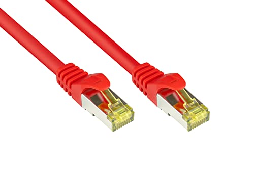 Good Connections RJ45 Ethernet LAN Patchkabel mit Cat. 7 Rohkabel und Rastnasenschutz RNS, S/FTP, PiMF, halogenfrei, 500MHz, OFC, 10-Gigabit-fähig (10/100/1000/10000-Base-T Ethernet Netzwerke) - z.B. für Patchpanel, Switch, Router, Modem - rot, 1,5 m von Good Connections