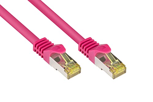 Good Connections RJ45 Ethernet LAN Patchkabel mit Cat. 7 Rohkabel und Rastnasenschutz RNS, S/FTP, PiMF, halogenfrei, 500MHz, OFC, 10-Gigabit-fähig (10/100/1000/10000-Base-T Ethernet Netzwerke) - z.B. für Patchpanel, Switch, Router, Modem - magenta, 3 m von Good Connections