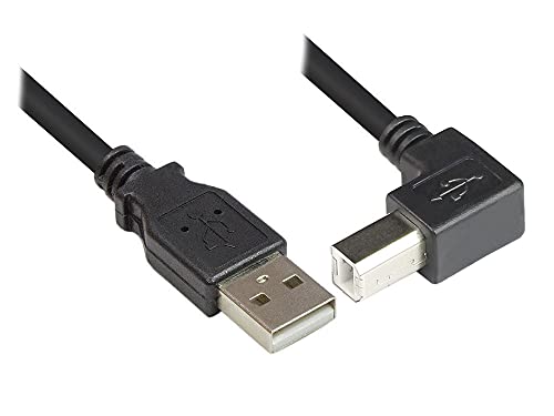 Good Connections USB 2.0 Anschluss- / Druckerkabel - Stecker USB A an Stecker B (90° unten gewinkelt) - Folien- und Geflechtschirmung, KUPFERLEITER - 2 m - schwarz von Good Connections