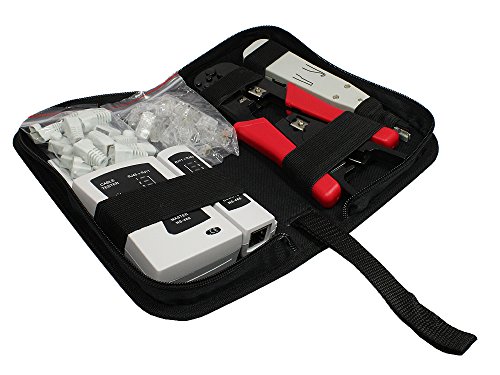 Good Connections Universal Netzwerk Werkzeug Kit 6 in 1 - Kabeltester | Modular Crimpzange RJ11 RJ12 RJ45 | LSA Auflegewerkzeug | Abisolierwerkzeug | inkl. 20x RJ45 Stecker/-Knickschutztüllen + Tasche von Good Connections