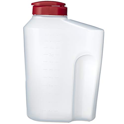 Goodcook 3 Quart Mischen Easy Gießen Flasche mit Messungen, abgerundetem Griff, quadratischer Deckel mit Schnappverschluss, transparent und rot von GoodCook