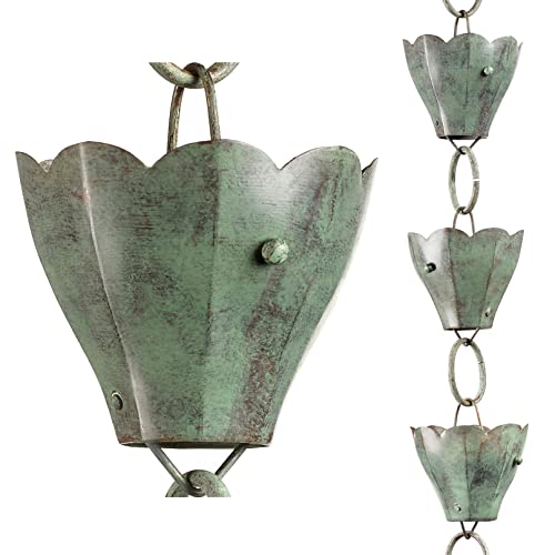 Good Directions 13 Cup Tulip Pure Blue Verde Copper 8.5-Foot Rain Chain Leader von Good Directions