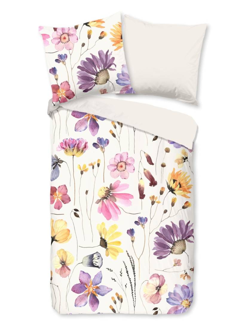 Good Morning Baumwoll-Bettwäsche 155x220 Kate Gräser Blüten weiß bunt 30894 von Good Morning