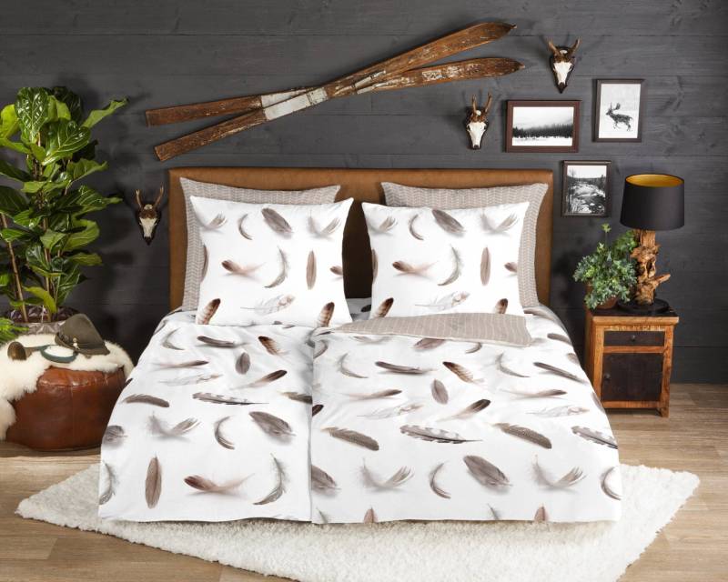 Good Morning Flanell Bettwäsche 135x200 Feathers Federn Wende weiß braun 7020 von Good Morning