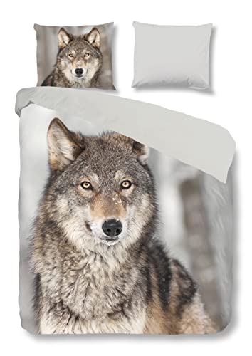 Good Morning I Baumwoll Bettwäsche Wolf I Größe 200x200 2x 80x80 cm 5703.99.13 Grey von Good Morning!