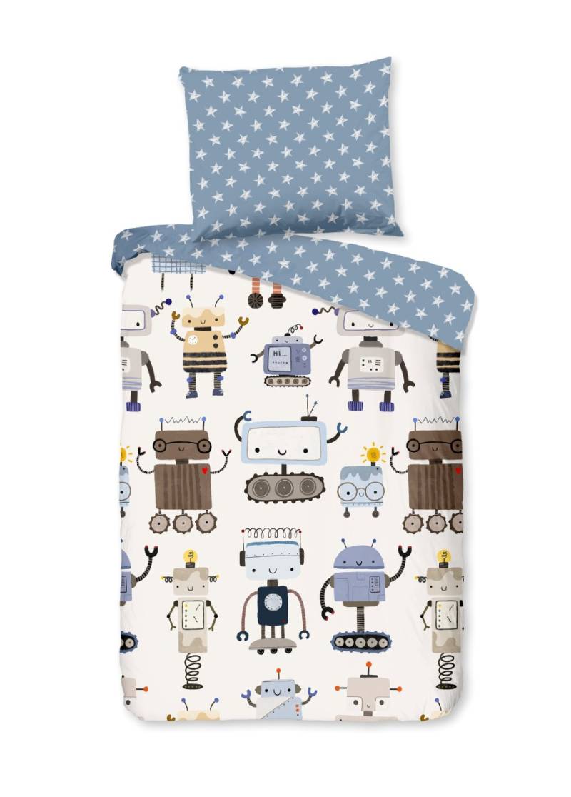 Good Morning Kinder Baby Bettwäsche 100x135 Robo Roboter Sterne blau weiß 33012 von Good Morning