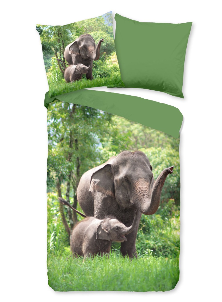 Good Morning Kinder Bettwäsche 135x200 Elephants Elefanten Wende grün 30754 von Good Morning