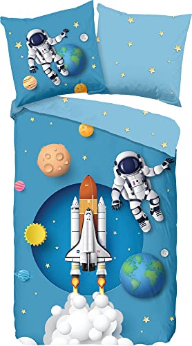 Good Morning! Kinder-Wendebettwäsche Spaceworld Renforcé blau Größe 135x200 cm (80x80 cm) von Good Morning