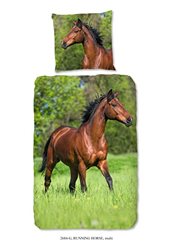 Good Morning - Laufende Pferde - 100% Baumwolle - 135x200 cm + 1 Kissenbezug 80x80 cm - Mehrfarbig von Good Morning!