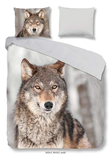 Good Morning Wolf Flanell-Bettbezug, Baumwolle, Mehrfarbig, Doppelbett von Good Morning