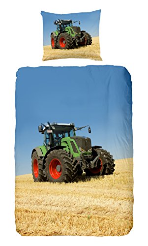 Goodmorning 4208-P Bettdeckenbezug für Kinder, Motiv „Traktor“, 100 % Baumwolle, 140 x 200 / 220 cm, Mehrfarbig von Good Morning