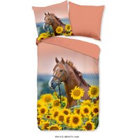 good morning Kinderbettwäsche "Beauty Horse Sunflower", Baumwolle, 135x200, Reißverschluss, Wendeoptik, Kind, Mädchen, Pferd von Good Morning