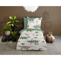 good morning Kinderbettwäsche "Gabi" 2 Stk. tlg. Baumwolle, 135x200, Reißverschluss, Wendeoptik, Kind, Junge, Dino Grün von Good Morning