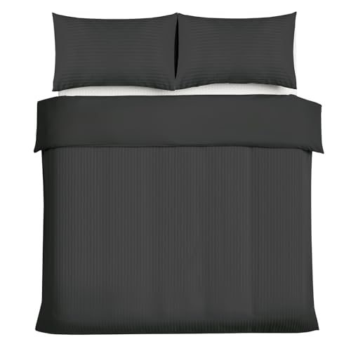 Good Nite Bettwäsche-Set für Einzelbett, Satin, gestreift, gebürstete Mikrofaser, 3-teilig, mit Kissenbezügen, ultraweich, mit Eckbändern (schwarz, Einzelbett) von Good Nite