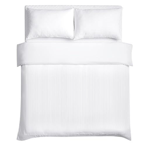 Good Nite Bettwäsche-Set für King-Size-Bett, Satin, gestreift, gebürstete Mikrofaser, 3-teilig, mit Kissenbezügen, ultraweich mit Eckbändern (Weiß, King-Size) von Good Nite