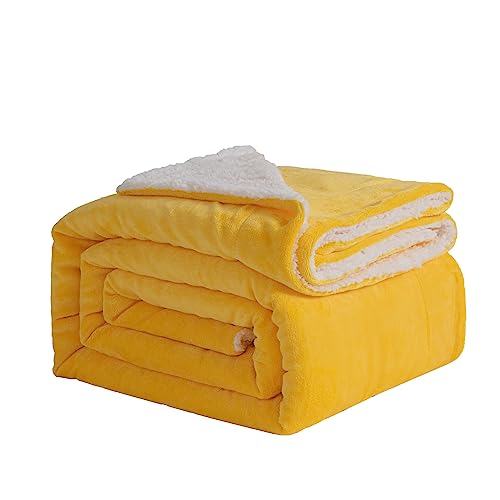 Good Nite Decke, 130 x 150 cm, wendbare Sherpa-Fleecedecke, Flauschige Polyester-Decke, weich und warm, Bettdecken für Zuhause und Reisen (gelb, einzeln) von Good Nite