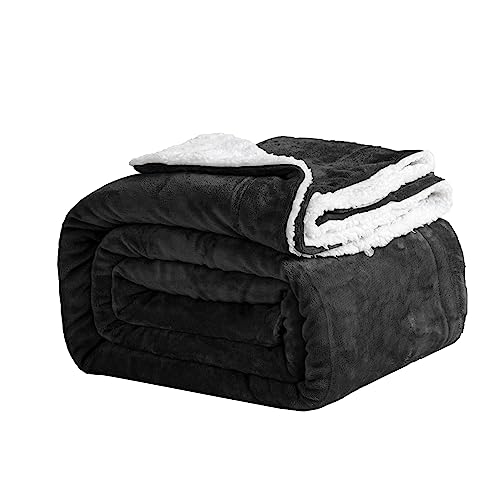 Good Nite Kuscheldecke 230x270cm Schwarz Fleecedecke Wohndecke Decke Sherpa Sofaüberwurf Couchdecke Warm Winter Weich (Schwarz, 230x270cm) von Good Nite