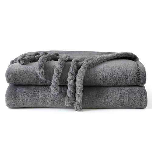 Good Nite Kuscheldecke Flauschig Grau Decke 127x152 cm Fleecedecke für Sofa Stühle und Betten Flanell Wohndecke mit Fransen（127x152 cm,Grau） von Good Nite