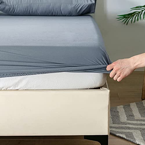 Good Nite Spannbettlaken, Bettlaken, Einzelbett, Doppelbett, King-Size-Bett, 25 cm, extra Tiefe Tasche, weich und atmungsaktiv, maschinenwaschbar, Spannbettlaken (Blaugrau, Doppelbett) von Good Nite